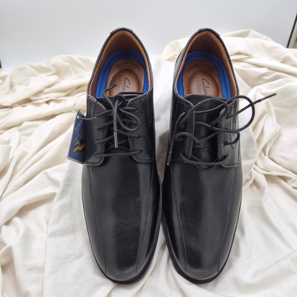 NEW Clarks Whiddon Pace Oxford c lace-up dress shoes black leather Men Size 9.5